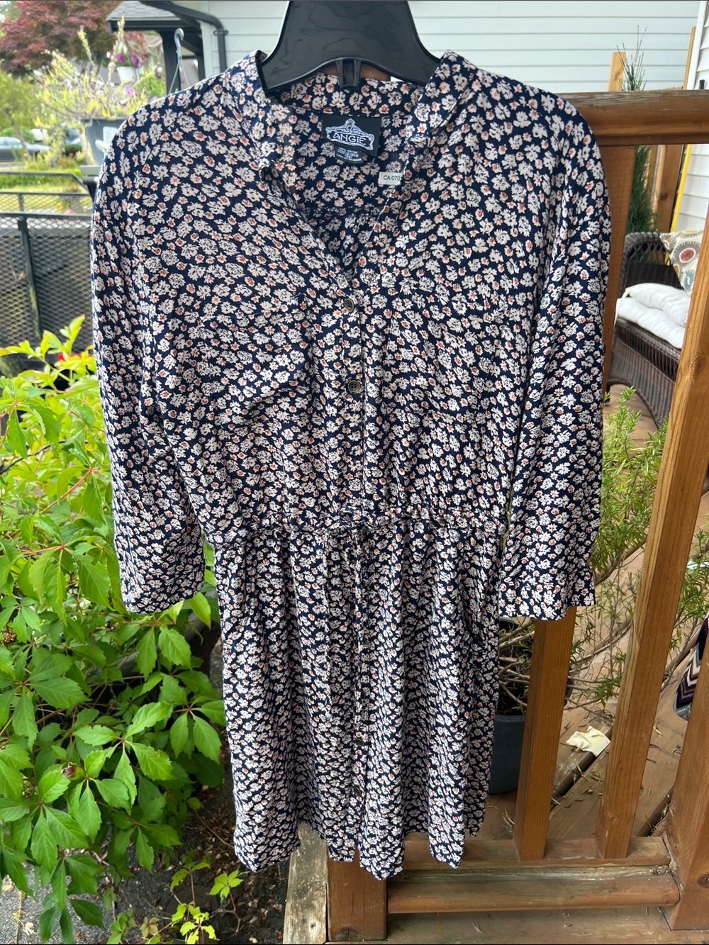 Angie Navy Blue Ditsy Floral Button Up Shirt Dress Medium